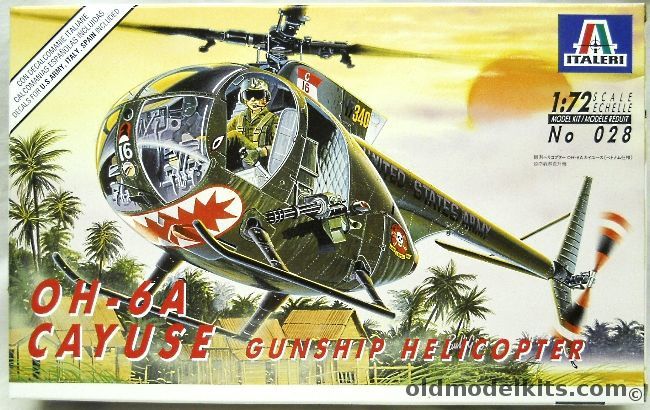 Italeri 1/72 TWO OH-6A Cayuse Gunship (NH-500) - US Army 17th Cavalry Rgt 3rd Sq Vietnam 1971 / Spanish Navy / Italian Customs Police, 028 plastic model kit